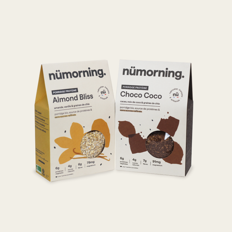 Pack porridge nümorning avec Almond Bliss à l’amande et à la vanille, et Choco Coco au cacao