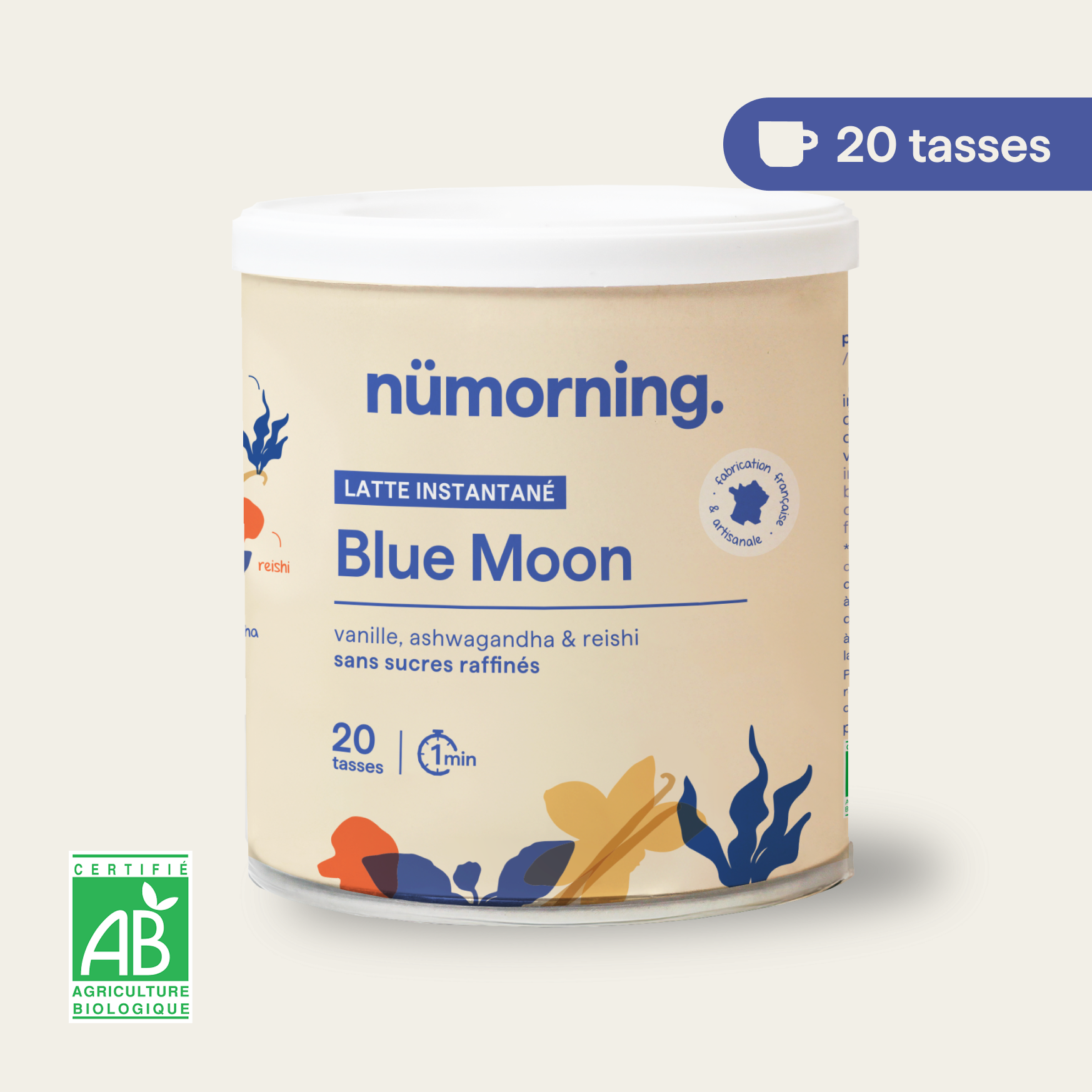 Boîte de blue latte en poudre bio Blue Moon de numorning