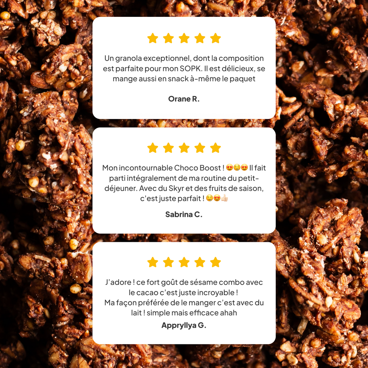 3 avis 5 étoiles sur le granola chocolat nümorning