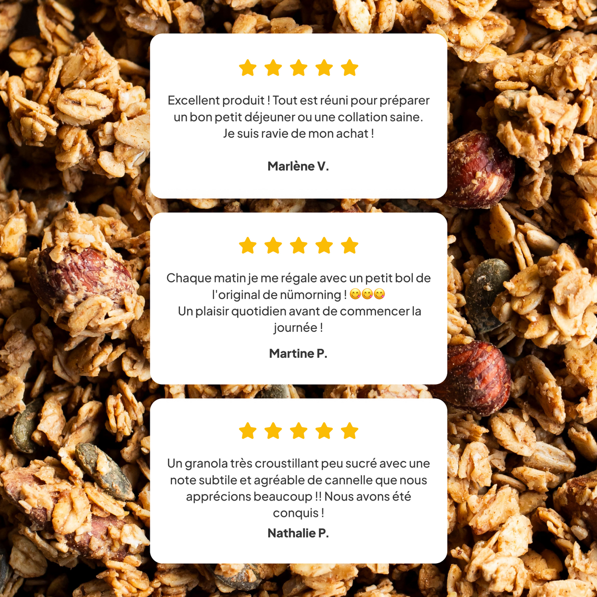 3 avis 5 étoiles sur le granola amande nümorning