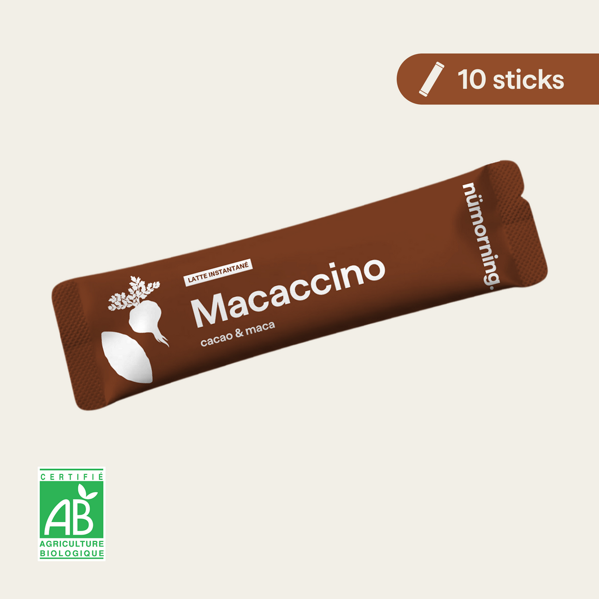 Macaccino en poudre nümorning, en format stick individuel