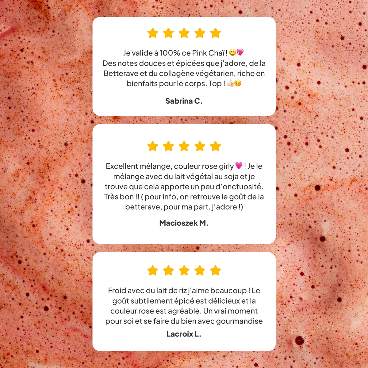 3 avis 5 étoiles sur le pink chaï latte Pink Chaï de nümorning