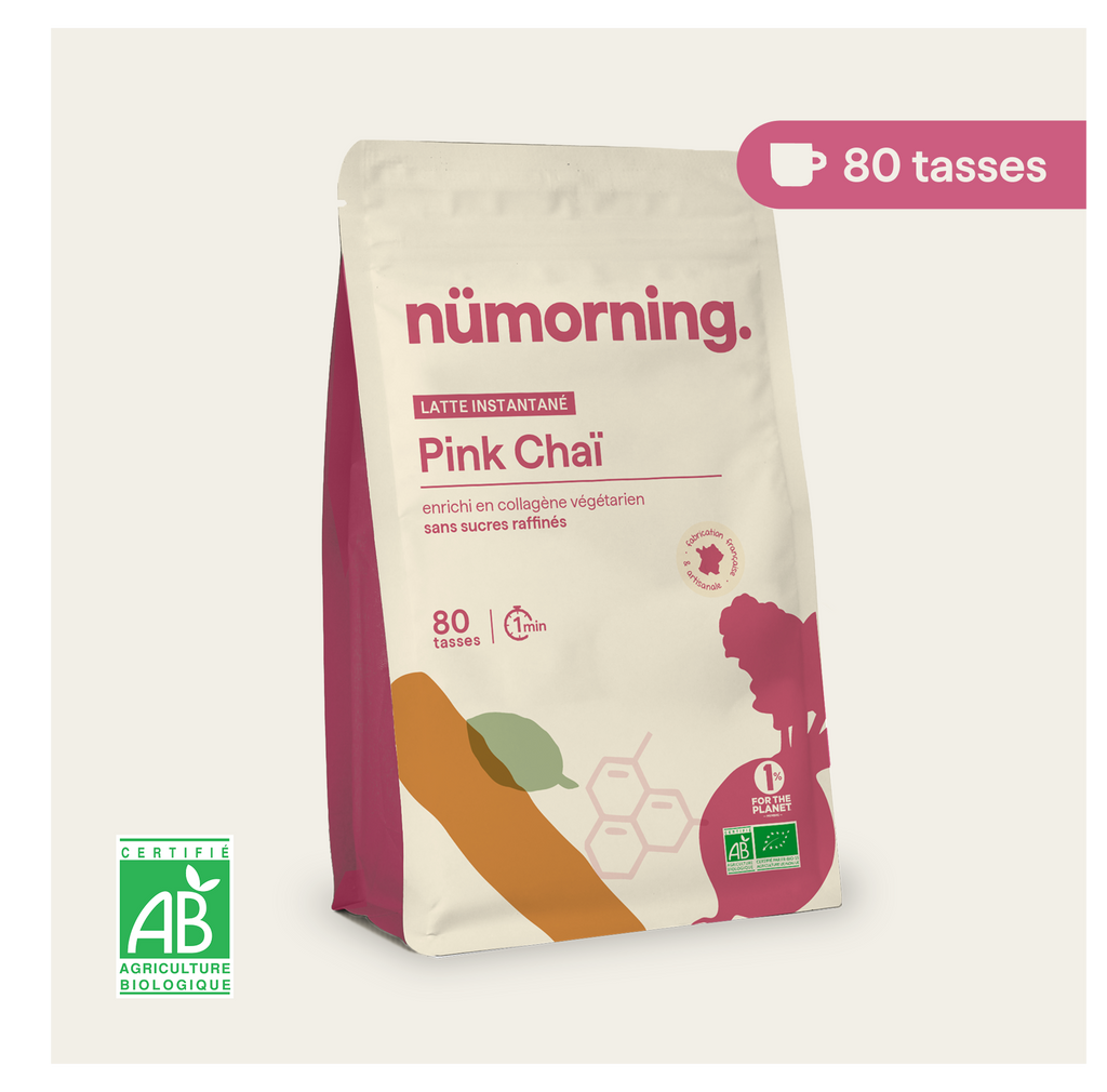 Sachet de pink chaï latte bio en poudre Pink Chaï nümorning, en format 80 tasses