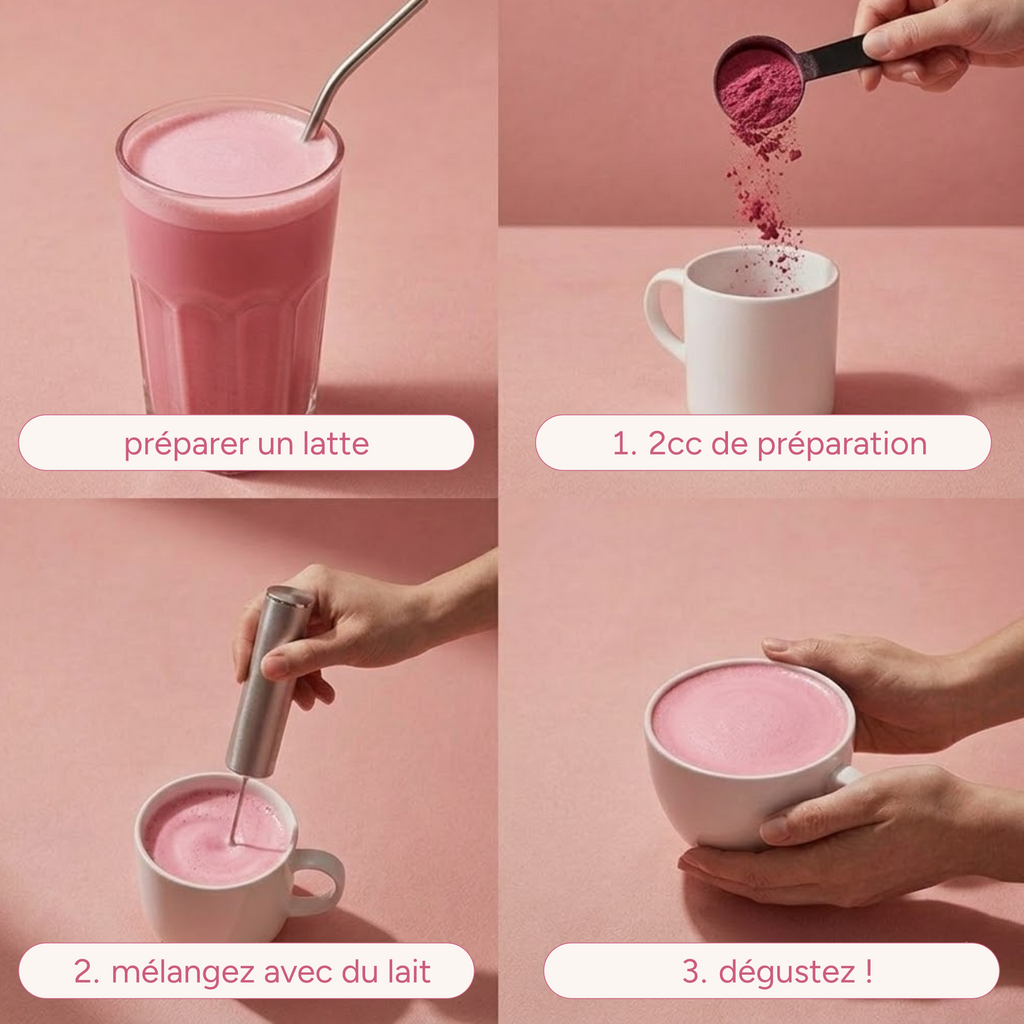 Préparation du pink chaï en 3 étapes : poudre, lait et mélange, dégustation