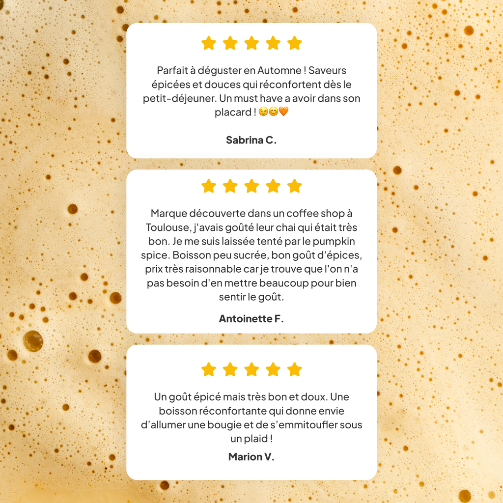 3 avis 5 étoiles sur le pumpkin spice latte de nümorning