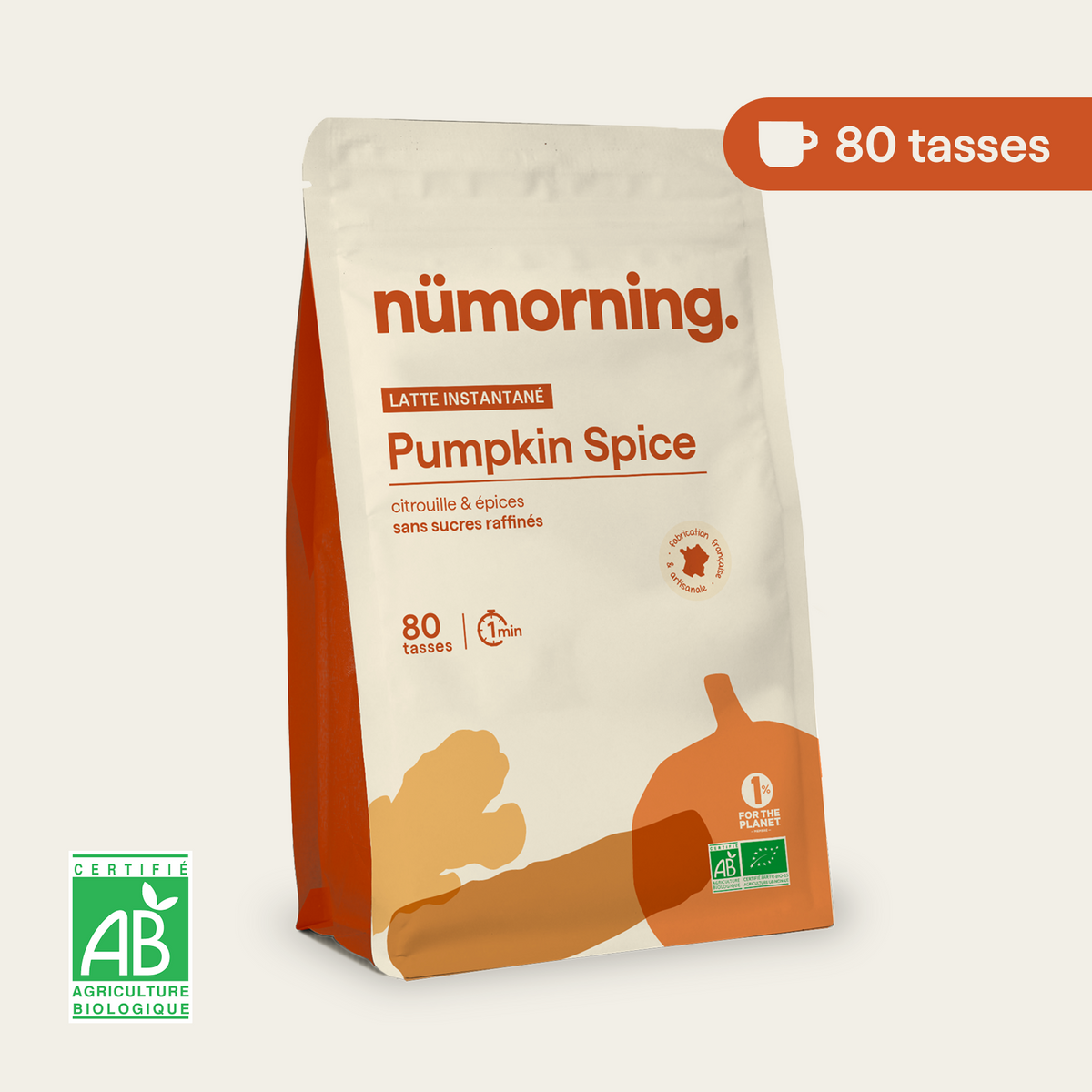 Sachet de pumpkin spice latte en poudre nümorning, en format 80 tasses