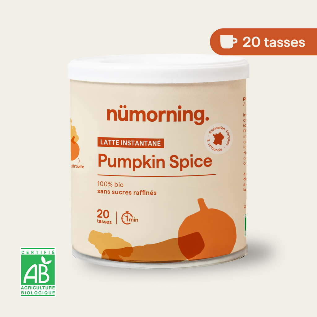 Pot de pumpkin spice latte bio en poudre nümorning, en format 20 tasses