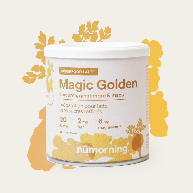Pot de 125g de mélange pour golden latte en poudre bio Magic Golden de la marque nümorning