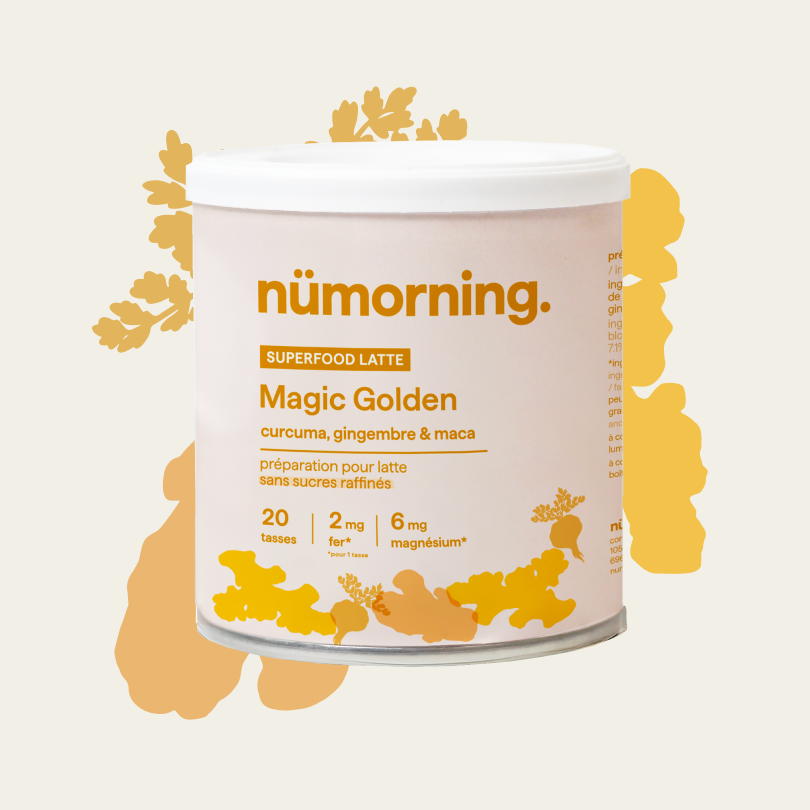 Boite de Magic Golden, la préparation pour lait d'or saine et peu sucrée de nümorning