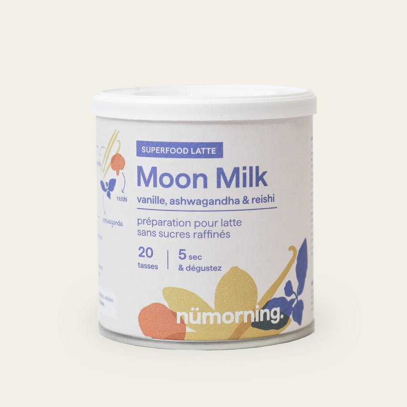 Boîte de Moon Milk en poudre bio et peu sucré de la marque nümorning