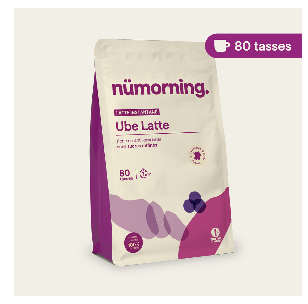Sachet d'ube latte bio en poudre nümorning, en format 80 tasses